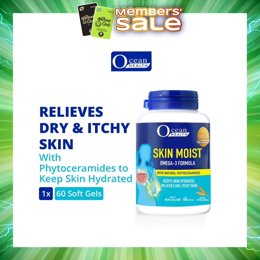 Skin Moist Omega-3 Formula with Natural Phytoceramides (Keeps Skin Hydrated + Relieves Dry & Itchy Skin) 60s
