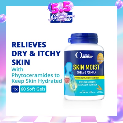 OCEAN HEALTH - Skin Moist Omega-3 Formula with Natural Phytoceramides (Keeps Skin Hydrated + Relieves Dry & Itchy Skin) 60s