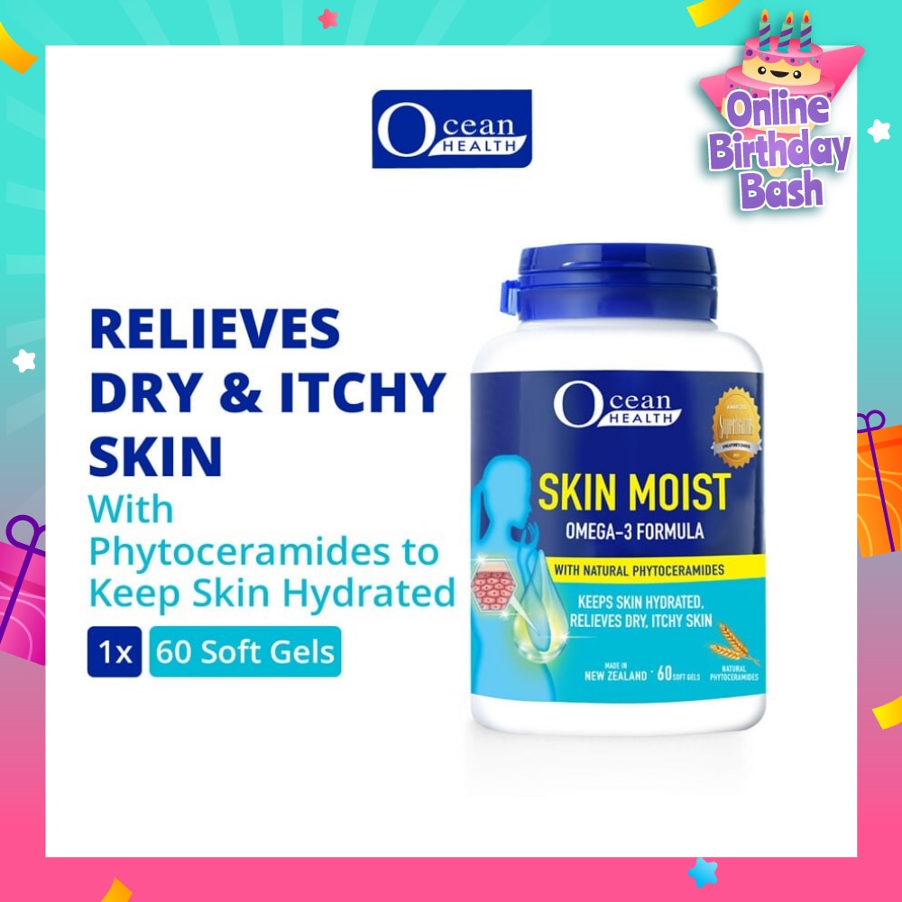Skin Moist Omega-3 Formula with Natural Phytoceramides (Keeps Skin Hydrated + Relieves Dry & Itchy Skin) 60s