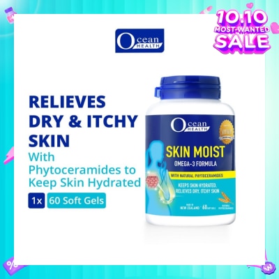 OCEAN HEALTH Skin Moist Omega-3 Formula with Natural Phytoceramides (Keeps Skin Hydrated + Relieves Dry & Itchy Skin) 60s