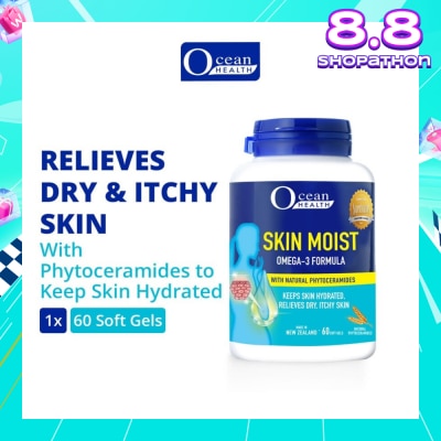 OCEAN HEALTH Skin Moist Omega-3 Formula with Natural Phytoceramides (Keeps Skin Hydrated + Relieves Dry & Itchy Skin) 60s