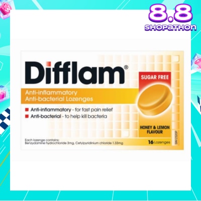 DIFFLAM Anti-Inflammatory Anti-bacterial Honey Lemon Sugar Free 16 Lozenges