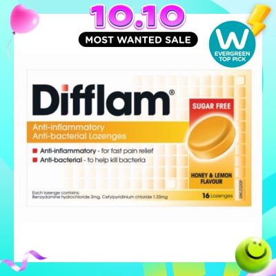 DIFFLAM Anti Inflammatory Anti bacterial Honey Lemon Sugar Free 16 Lozenges image