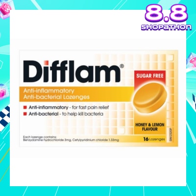 DIFFLAM Anti-Inflammatory Anti-bacterial Honey Lemon Sugar Free 16 Lozenges