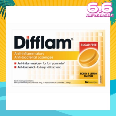 DIFFLAM Anti-Inflammatory Anti-bacterial Honey Lemon Sugar Free 16 Lozenges