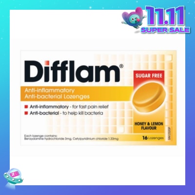 DIFFLAM Anti-Inflammatory Anti-bacterial Honey Lemon Sugar Free 16 Lozenges (Expiry: Jul`2026)