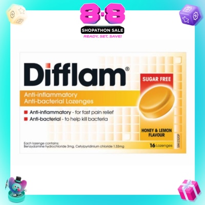 DIFFLAM - Anti-Inflammatory Anti-bacterial Honey Lemon Sugar Free 16 Lozenges