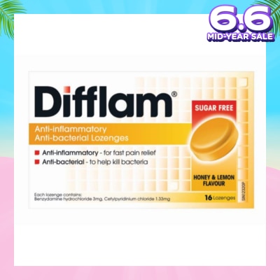 DIFFLAM Anti-Inflammatory Anti-bacterial Honey Lemon Sugar Free 16 Lozenges
