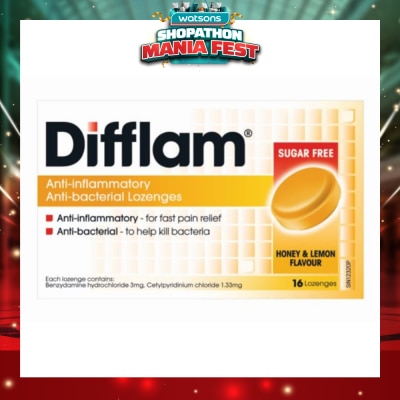 DIFFLAM - Anti-Inflammatory Anti-bacterial Honey Lemon Sugar Free 16 Lozenges