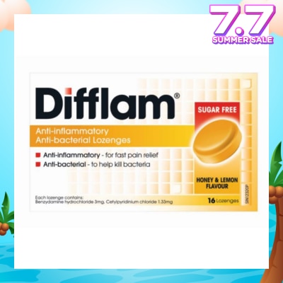 DIFFLAM Anti-Inflammatory Anti-bacterial Honey Lemon Sugar Free 16 Lozenges