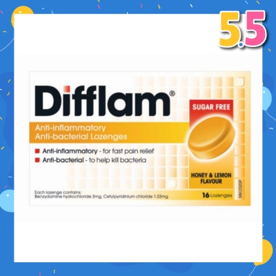 DIFFLAM Anti-Inflammatory Anti-bacterial Honey Lemon Sugar Free 16 Lozenges