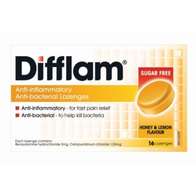 DIFFLAM Anti-Inflammatory Anti-bacterial Honey Lemon Sugar Free 16 Lozenges