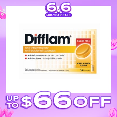 DIFFLAM - Anti-Inflammatory Anti-bacterial Honey Lemon Sugar Free 16 Lozenges