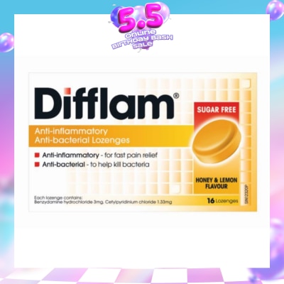 DIFFLAM - Anti-Inflammatory Anti-bacterial Honey Lemon Sugar Free 16 Lozenges