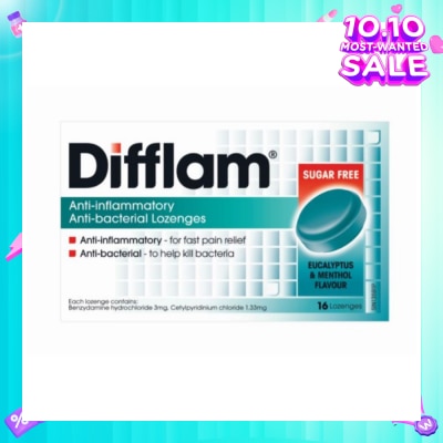 DIFFLAM Anti-Inflammatory Anti-bacterial Eucalyptus & Menthol Sugar Free 16 Lozenges