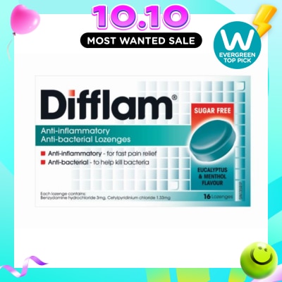 DIFFLAM Anti Inflammatory Anti bacterial Eucalyptus & Menthol Sugar Free 16 Lozenges image