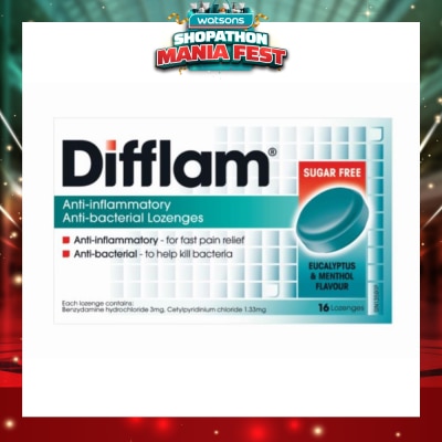 DIFFLAM - Anti-Inflammatory Anti-bacterial Eucalyptus & Menthol Sugar Free 16 Lozenges