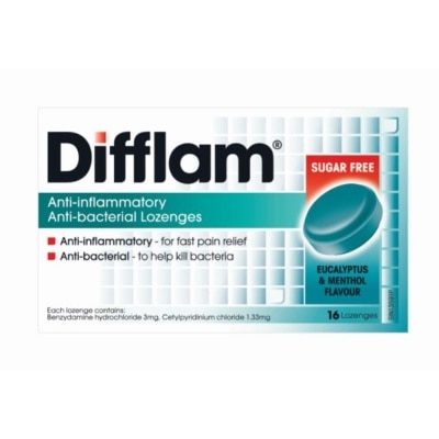 DIFFLAM Anti-Inflammatory Anti-bacterial Eucalyptus & Menthol Sugar Free 16 Lozenges