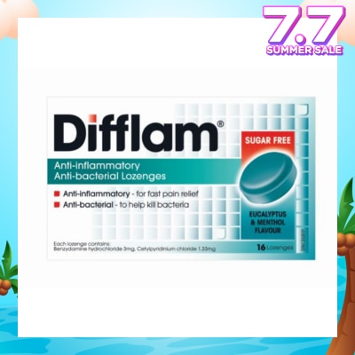 DIFFLAM Anti-Inflammatory Anti-bacterial Eucalyptus & Menthol Sugar Free 16 Lozenges