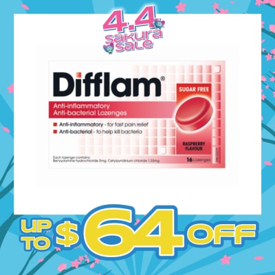 DIFFLAM Anti-Inflammatory Anti-bacterial Raspberry Sugar Free 16 Lozenges