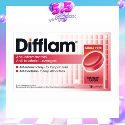DIFFLAM - Anti-Inflammatory Anti-bacterial Raspberry Sugar Free 16 Lozenges
