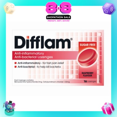 DIFFLAM - Anti-Inflammatory Anti-bacterial Raspberry Sugar Free 16 Lozenges