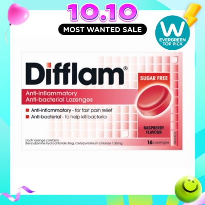 DIFFLAM Anti Inflammatory Anti bacterial Raspberry Sugar Free 16 Lozenges image