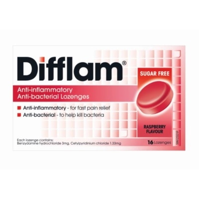 DIFFLAM Anti-Inflammatory Anti-bacterial Raspberry Sugar Free 16 Lozenges