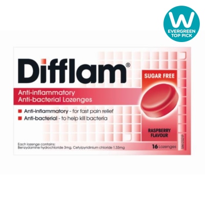 DIFFLAM Anti Inflammatory Anti bacterial Raspberry Sugar Free 16 Lozenges image