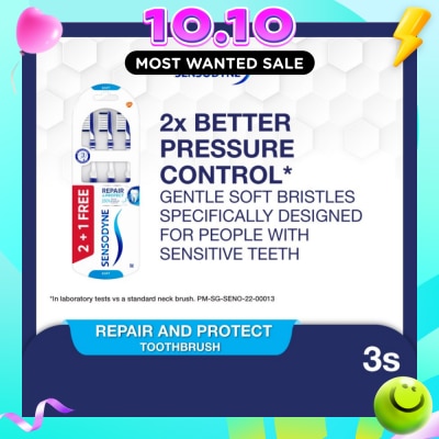 SENSODYNE Sensitive Teeth Duo Flex Neck Toothbrush Repair & Protect Soft Buy 2 Free 1 Packset 3s image