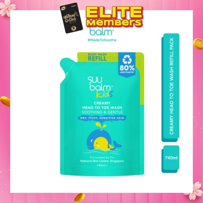 SUU BALM Kids Creamy Head To Toe Wash (Soothing & Gentle) Refill Pack 740ml