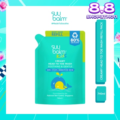 SUU BALM Kids Creamy Head To Toe Wash (Soothing & Gentle) Refill Pack 740ml