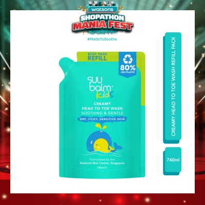 SUU BALM - Kids Creamy Head To Toe Wash (Soothing & Gentle) Refill Pack 740ml