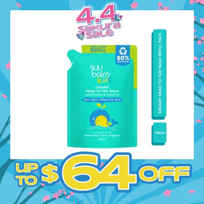 SUU BALM - Kids Creamy Head To Toe Wash (Soothing & Gentle) Refill Pack 740ml