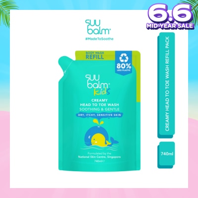 SUU BALM Kids Head to Toe Wash Refill Pack (Moisturises + Soothes Skin) 740ml