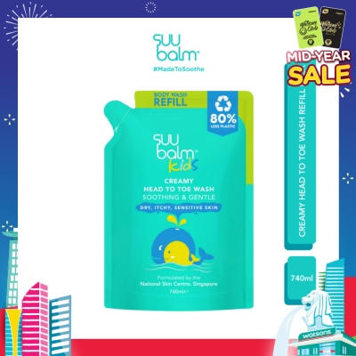SUU BALM Kids Creamy Head To Toe Wash (Soothing & Gentle) Refill Pack 740ml