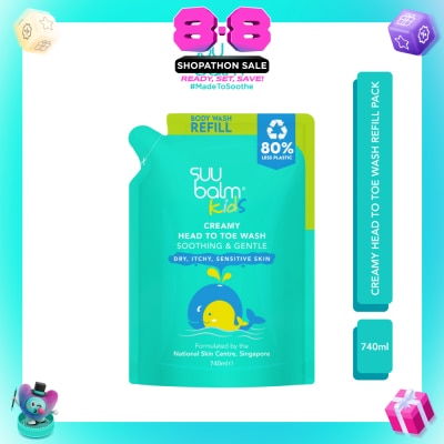 SUU BALM - Kids Creamy Head To Toe Wash (Soothing & Gentle) Refill Pack 740ml