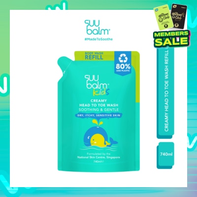 SUU BALM Kids Creamy Head To Toe Wash (Soothing & Gentle) Refill Pack 740ml