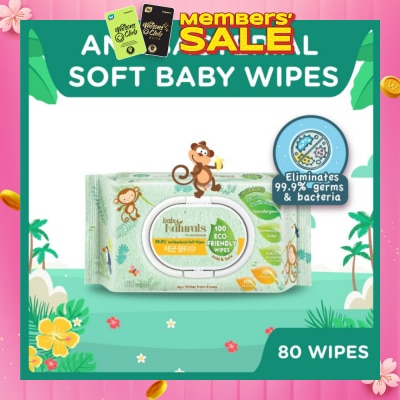 WATSONS Baby Naturals 100% Eco-Friendly Wipes (99% Antibacterial Soft Wipes + Mild & Safe) 80s
