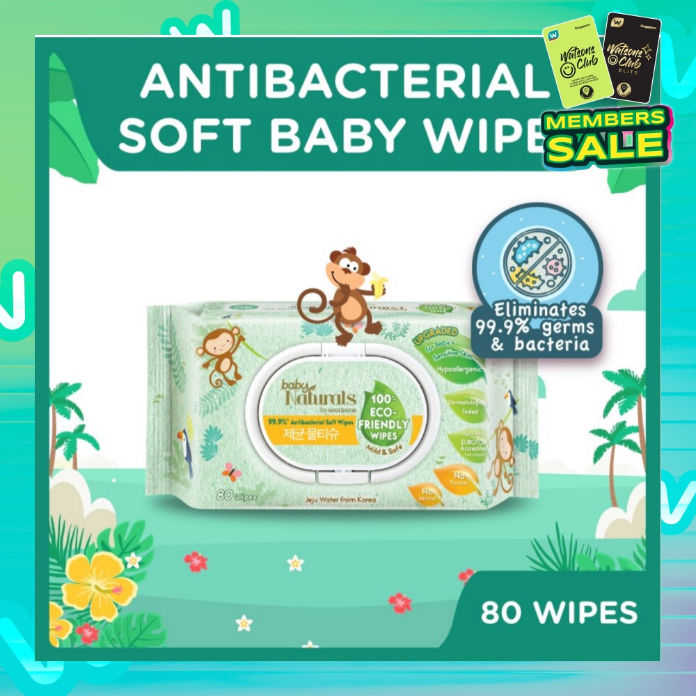 Baby Naturals 100% Eco-Friendly Wipes (99% Antibacterial Soft Wipes + Mild & Safe) 80s