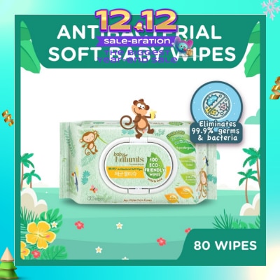 WATSONS Baby Naturals 100% Eco-Friendly Wipes (99% Antibacterial Soft Wipes + Mild & Safe) 80s