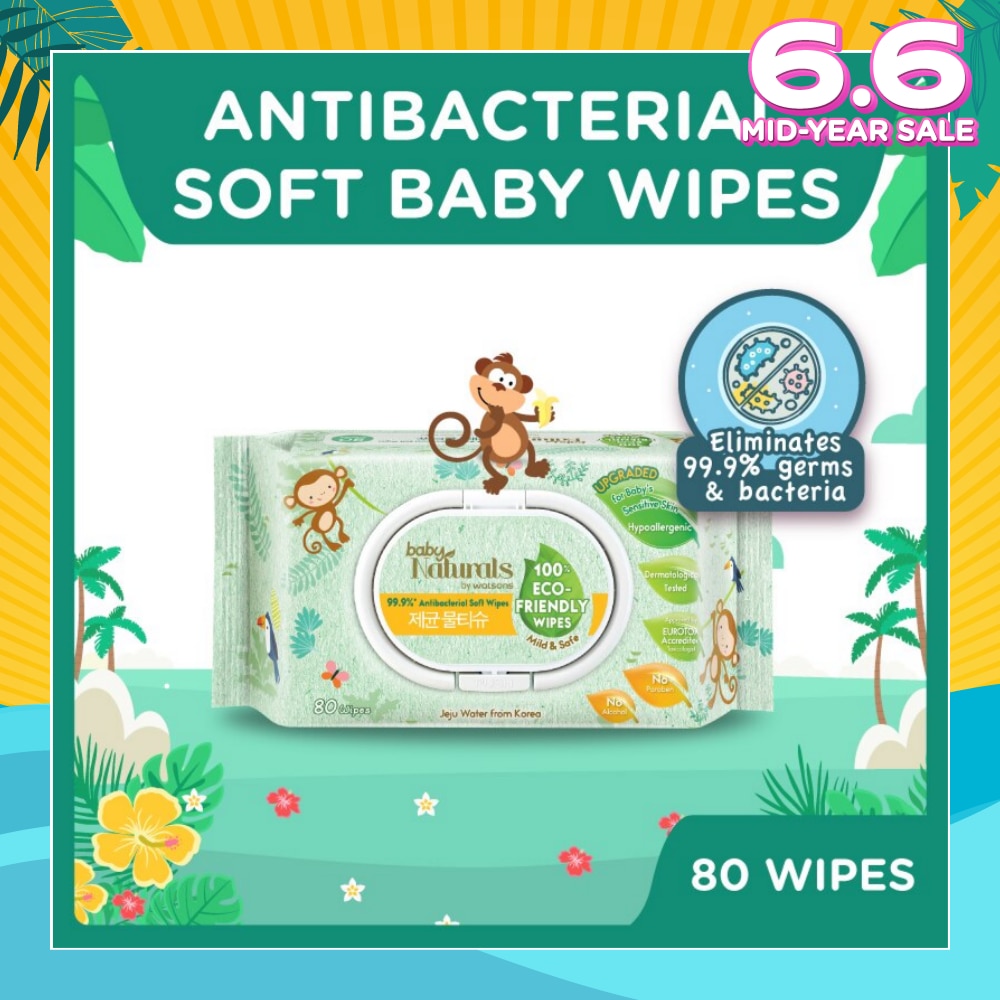 Baby Naturals 100% Eco-Friendly Wipes (99% Antibacterial Soft Wipes + Mild & Safe) 80s