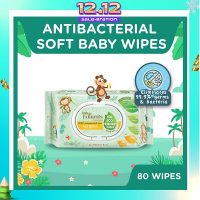 WATSONS Baby Naturals 100% Eco-Friendly Wipes (99% Antibacterial Soft Wipes + Mild & Safe) 80s