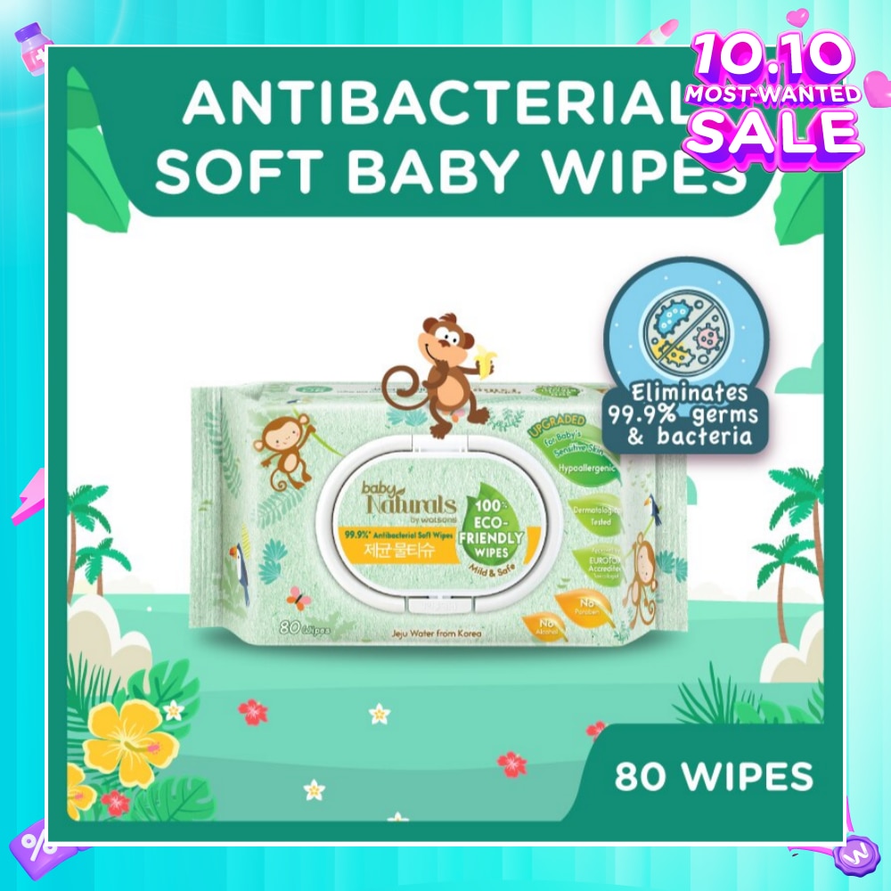 Baby Naturals 100% Eco-Friendly Wipes (99% Antibacterial Soft Wipes + Mild & Safe) 80s