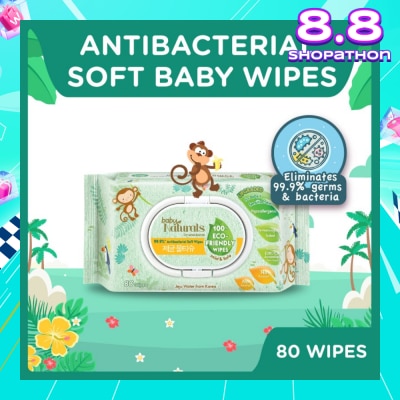 WATSONS Baby Naturals 100% Eco-Friendly Wipes (99% Antibacterial Soft Wipes + Mild & Safe) 80s