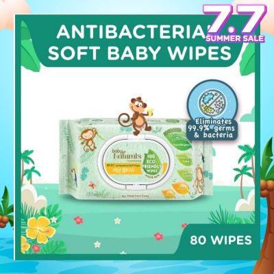 WATSONS Baby Naturals 100% Eco-Friendly Wipes (99% Antibacterial Soft Wipes + Mild & Safe) 80s