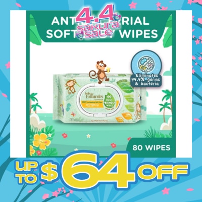 WATSONS - Baby Naturals 100% Eco-Friendly Wipes (99% Antibacterial Soft Wipes + Mild & Safe) 80s