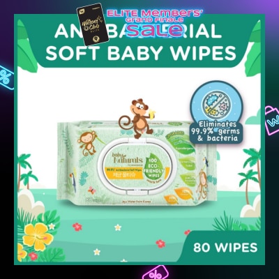 WATSONS Baby Naturals 100% Eco-Friendly Wipes (99% Antibacterial Soft Wipes + Mild & Safe) 80s