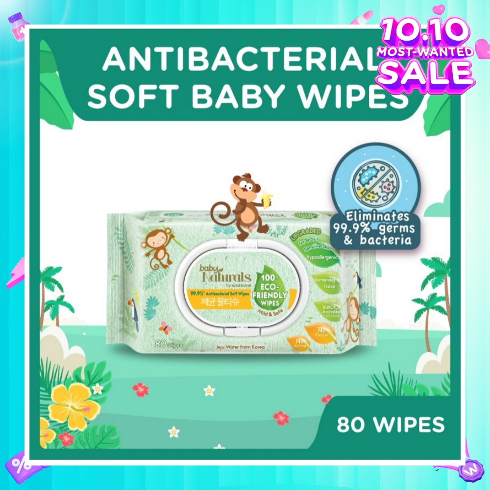 Baby Naturals 100% Eco-Friendly Wipes (99% Antibacterial Soft Wipes + Mild & Safe) 80s
