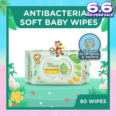 WATSONS Baby Naturals 100% Eco-Friendly Wipes (99% Antibacterial Soft Wipes + Mild & Safe) 80s